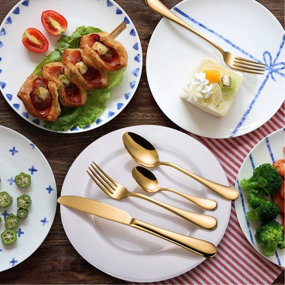 Perfect Holiday Gift 24-Piece Gold Forged Stainless Steel Flatware Set, Service - Picture 11 of 14